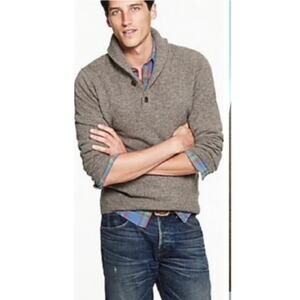 J. CREW MENS PURE LAMBSWOOL SWEATER XL TAN SHAWL BUTTON COLLAR PULLOVER‎ CLASSIC